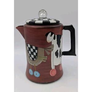 Vintage Hand Painted Coffee Pot Signed By Artist Folk Art Americana